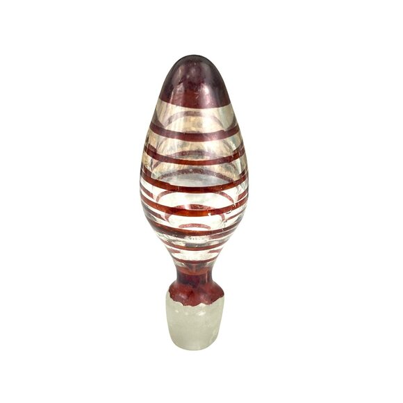 Hand Blown Swirl Studio Art Glass Bottle Stopper Red & White - Picture 6 of 7